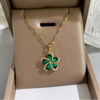 Green 5-Petal Flower Pendant Necklace