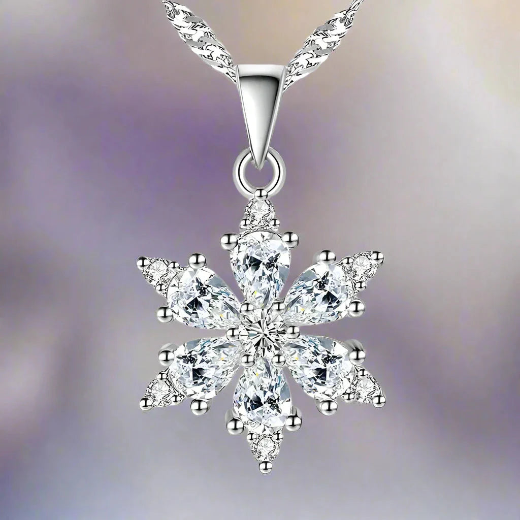 Winter Snowflake Pendant Necklace for Women in Silver