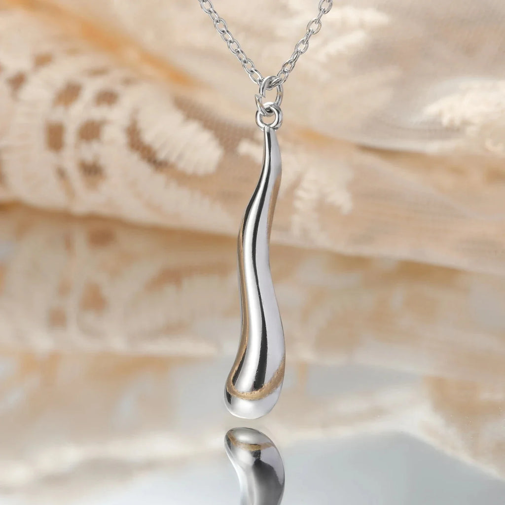 Asymmetrical Water Drop Pendant Necklace Silver