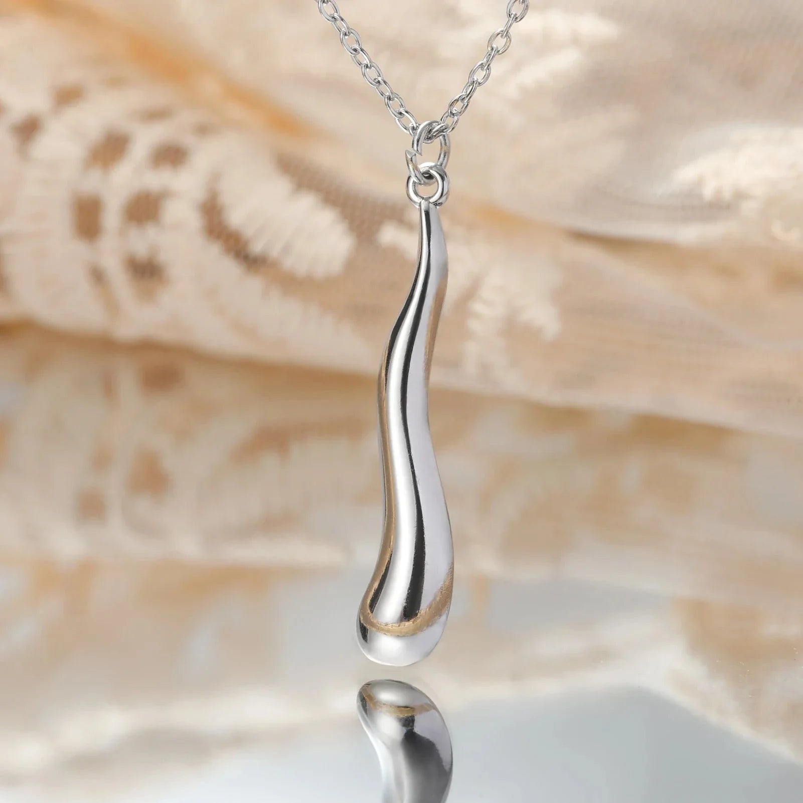 Asymmetrical Water Drop Pendant Necklace Silver
