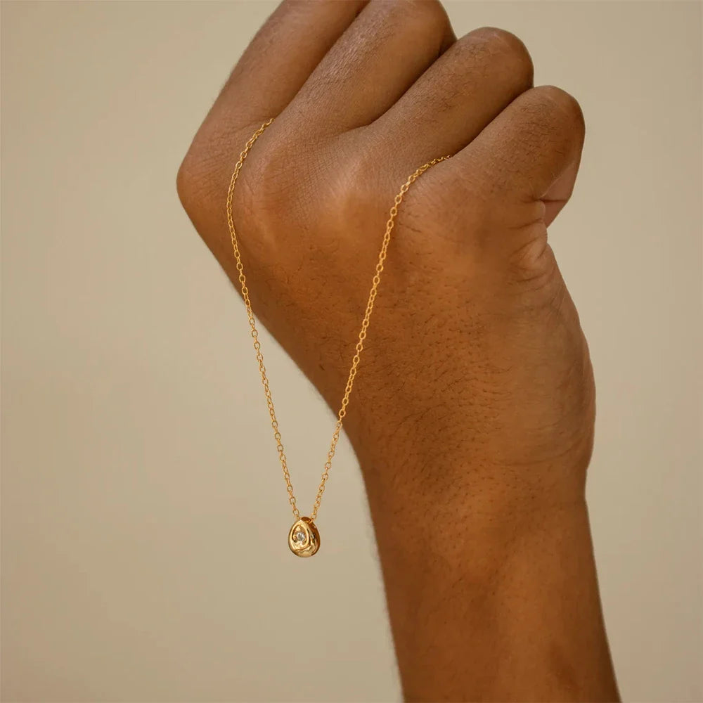 Water Drop Pendant Necklace with Zircon Pearl in gold