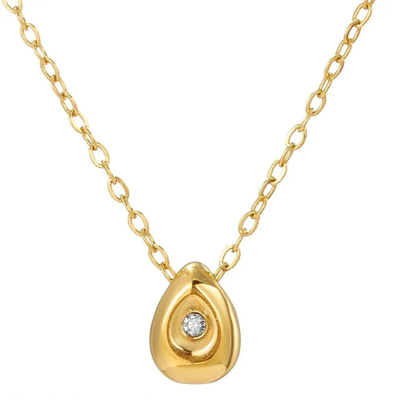 Water Drop Pendant Necklace with Zircon Pearl in gold