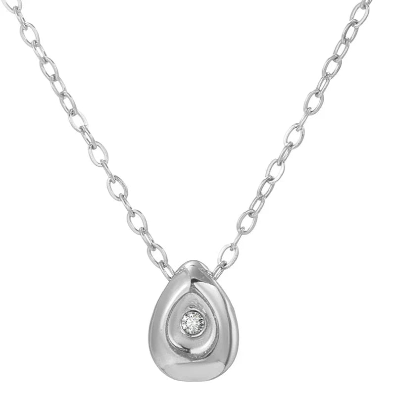 Water Drop Pendant Necklace with Zircon Pearl in silver