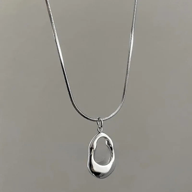 Hollow Water Drop Pendant Necklace Silver