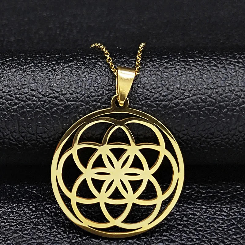 Seed of Life Pendant Necklace for Men and Women Gold