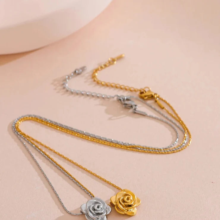 Rose Flower Large Pendant Necklace gold