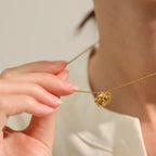 Rose Flower Large Pendant Necklace gold
