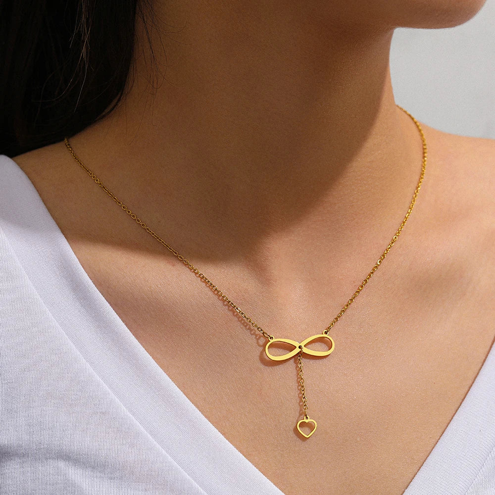 Infinity and Heart Pendant Necklace Gold