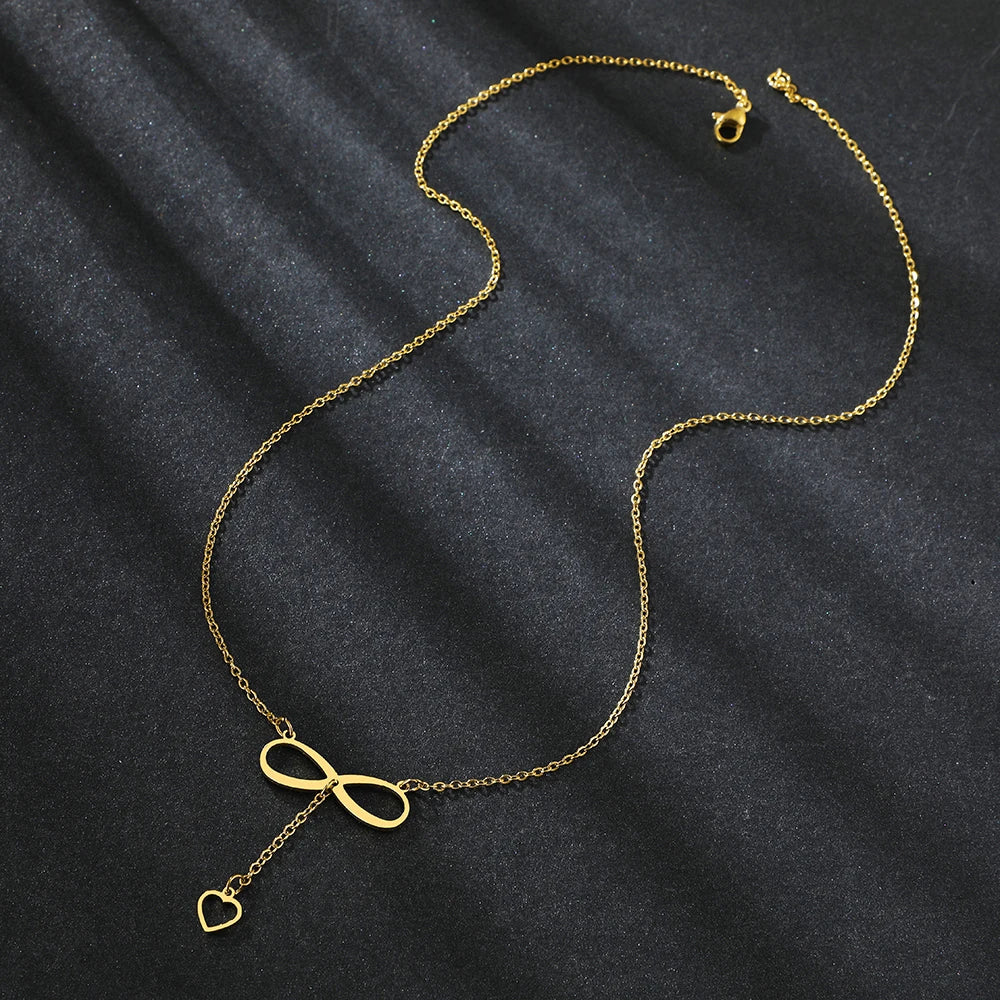 Infinity and Heart Pendant Necklace Gold