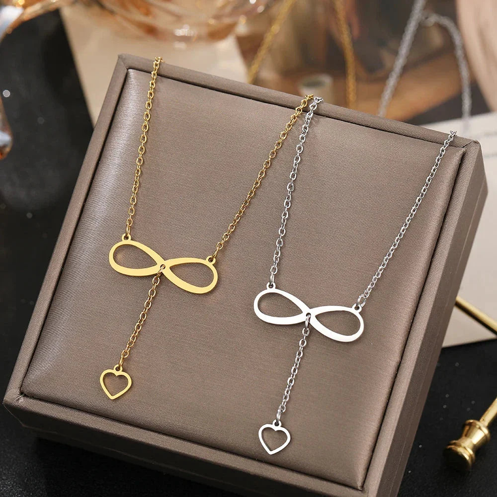 Infinity and Heart Pendant Necklace Silver