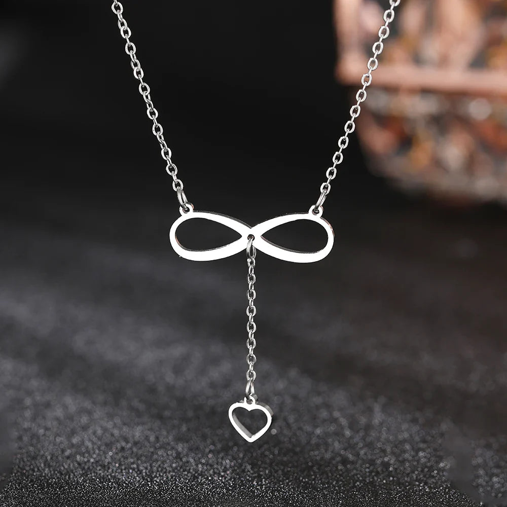 Infinity and Heart Pendant Necklace Silver