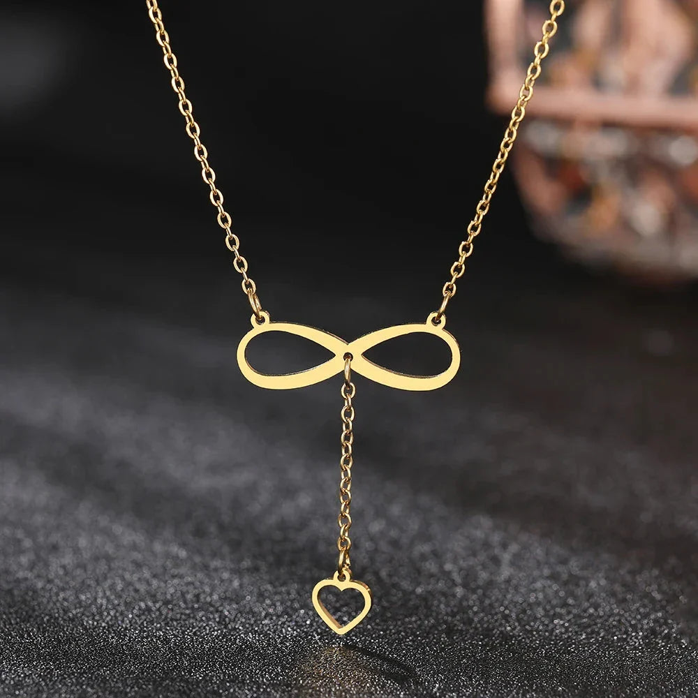 Infinity and Heart Pendant Necklace Gold