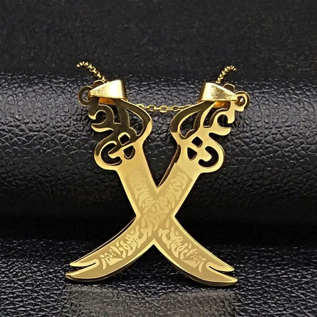 Muslim Islamic Pendant Necklace Ali Zulfikar Gold