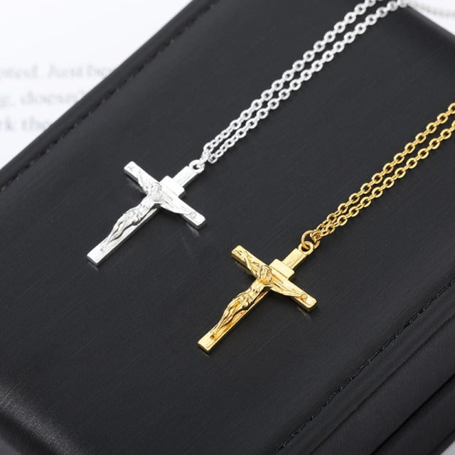 Men's Silver Jesus Christ Cross Necklace & Pendant