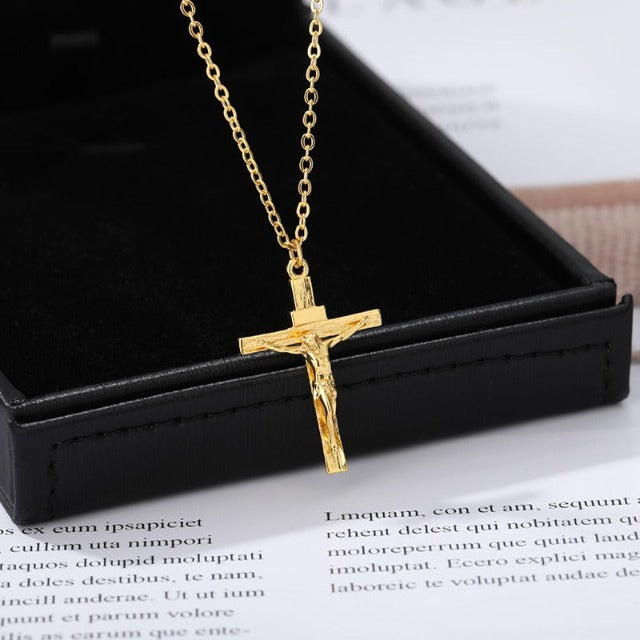 Men's Gold Jesus Christ Cross Necklace & Pendant