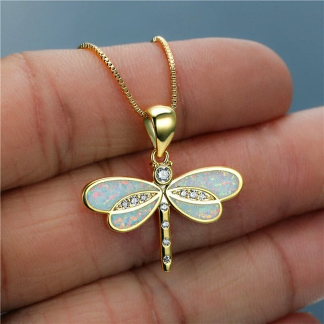 Women's Dragonfly Pendant Necklace white