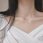 Zircon Moon Pendant Necklace for Women silver