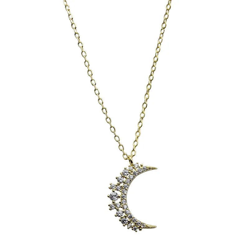 Zircon Moon Pendant Necklace for Women gold