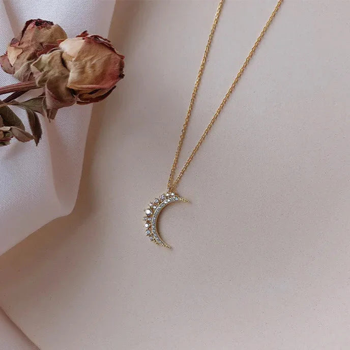 Zircon Moon Pendant Necklace for Women gold
