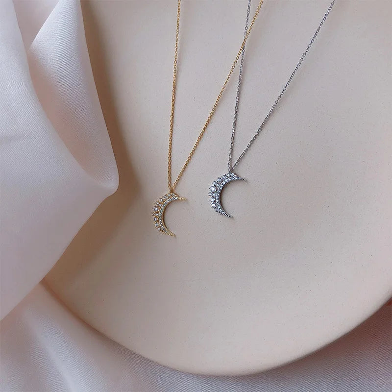 Zircon Moon Pendant Necklace for Women gold silver