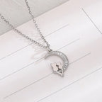 Moon Pendant Necklace with Cats and Crystal