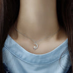 Moon Pendant Necklace with Cats and Crystal