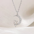 Moon Pendant Necklace with Cats and Crystal