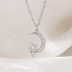 Moon Pendant Necklace with Cats and Crystal