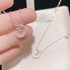 Moon and Star Zircon Pendant Necklace for Women