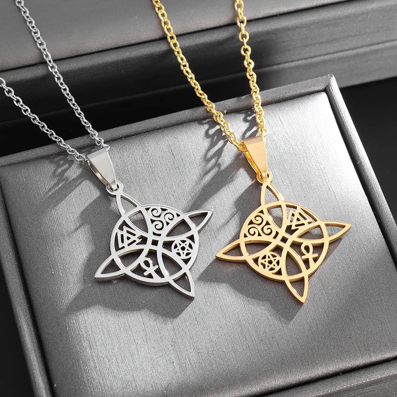 Wiccan Protection Witch’s Knot Pendant Necklace Gold