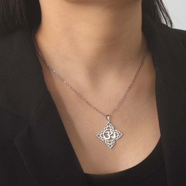 Om Buddhism Pendant Necklace silver