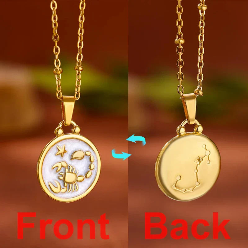 Gold and White Pendant Necklace Zodiac Sign 12 Constellations Scorpio