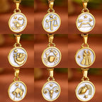 Gold and White Pendant Necklace Zodiac Sign 12 Constellations