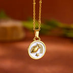 Gold and White Pendant Necklace Zodiac Sign 12 Constellations Pisces