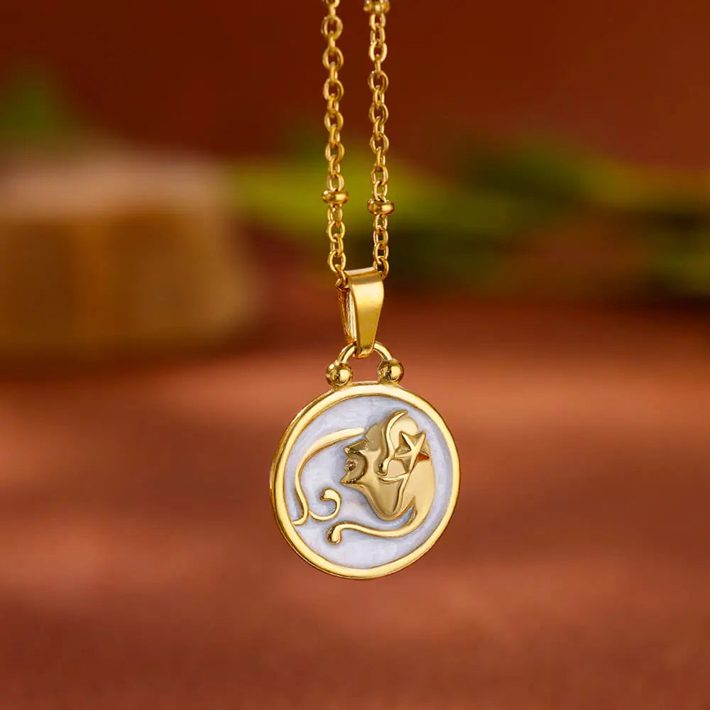 Gold and White Pendant Necklace Zodiac Sign 12 Constellations Virgo