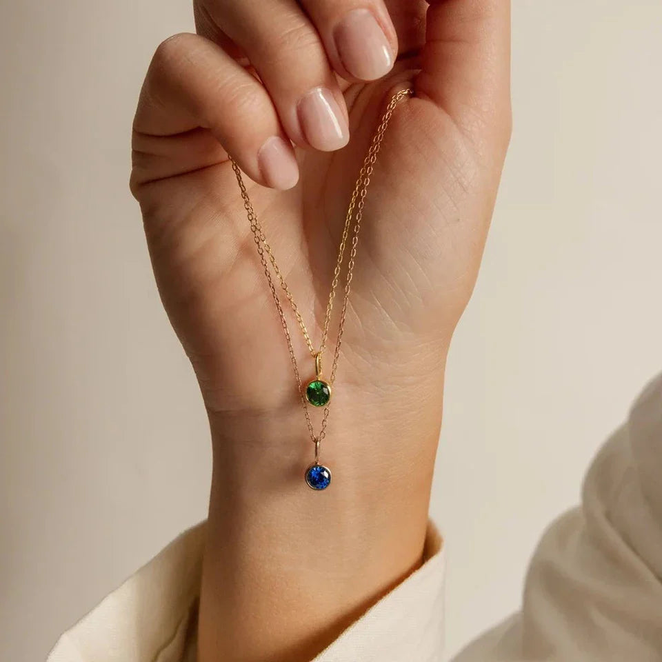 Birthstone Pendant Necklace Gold & Silver