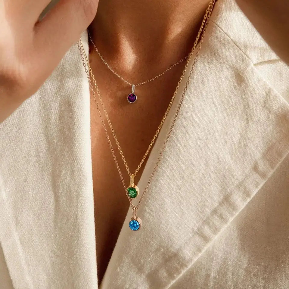 Birthstone Pendant Necklace Gold & Silver