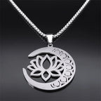7 Chakras Stones Lotus Flower Pendant Necklace Silver