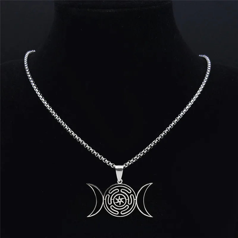 Hecate’s Wheel Wiccan Witchcraft Strophalos Pendant Necklace silver 50 cm