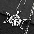 Hecate’s Wheel Wiccan Witchcraft Strophalos Pendant Necklace silver 50 cm