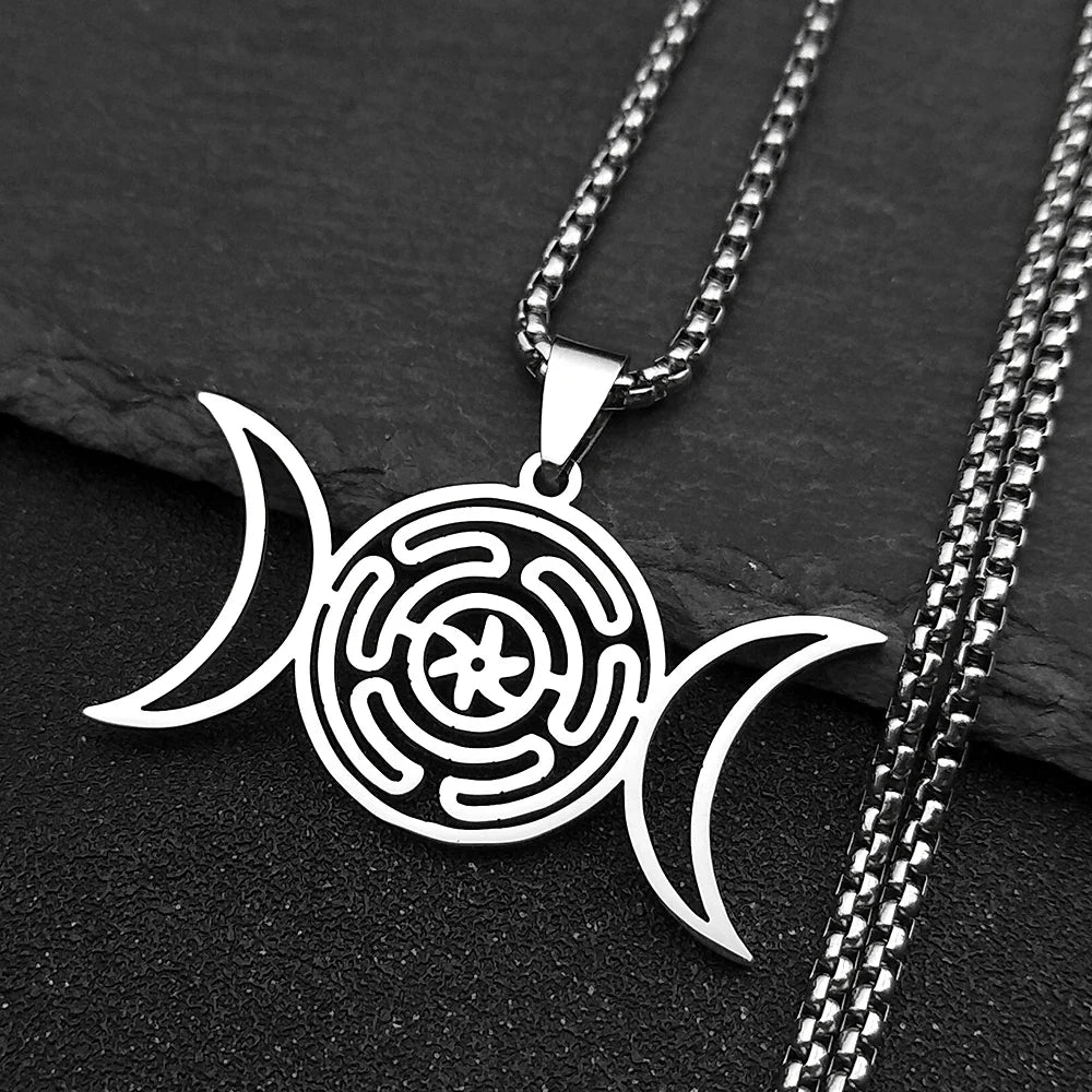 Hecate’s Wheel Wiccan Witchcraft Strophalos Pendant Necklace silver 50 cm