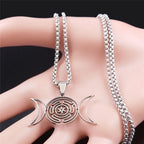 Hecate’s Wheel Wiccan Witchcraft Strophalos Pendant Necklace silver 50 cm
