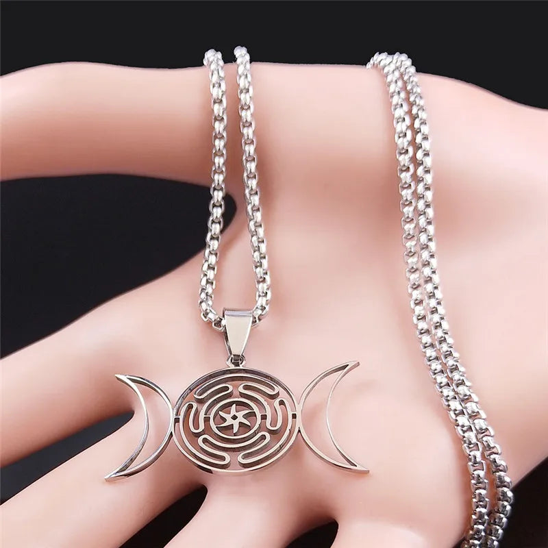 Hecate’s Wheel Wiccan Witchcraft Strophalos Pendant Necklace silver 50 cm