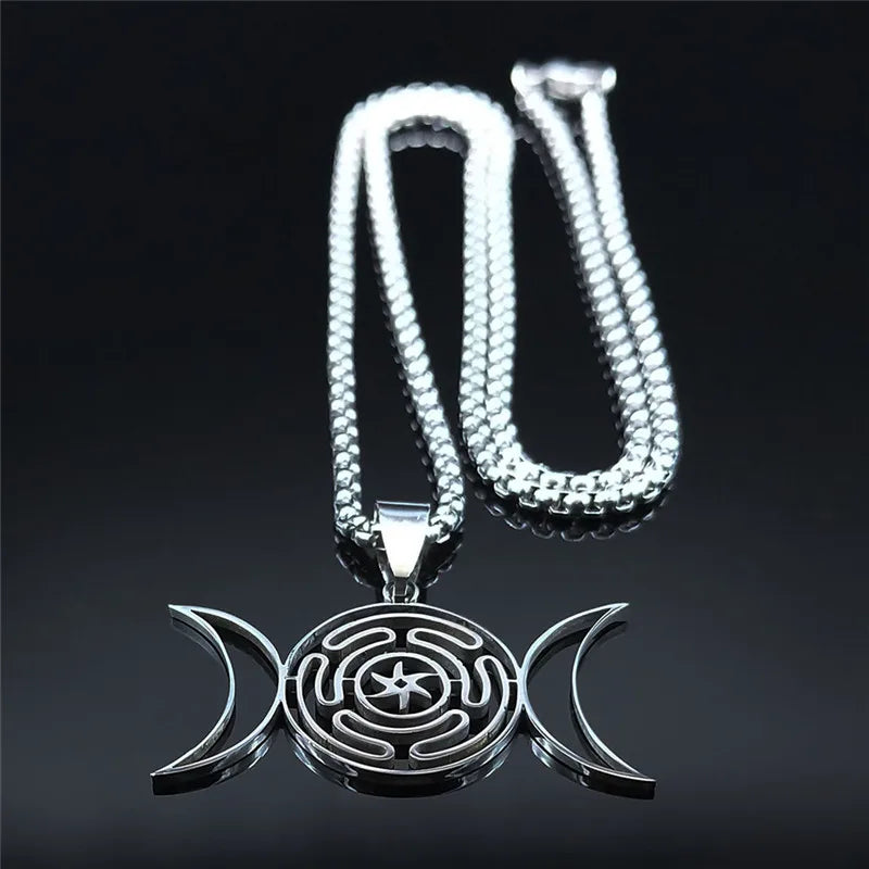 Hecate’s Wheel Wiccan Witchcraft Strophalos Pendant Necklace silver 50 cm