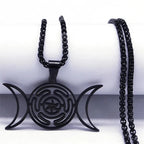Hecate’s Wheel Wiccan Witchcraft Strophalos Pendant Necklace black 60 cm
