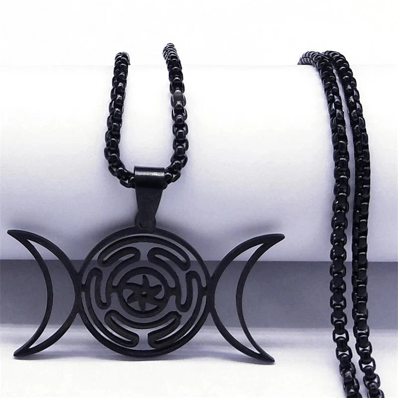 Hecate’s Wheel Wiccan Witchcraft Strophalos Pendant Necklace black 60 cm