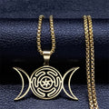Hecate’s Wheel Wiccan Witchcraft Strophalos Pendant Necklace gold 60 cm
