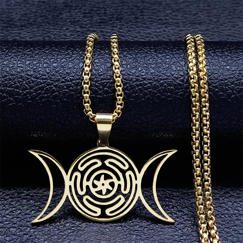 Hecate’s Wheel Wiccan Witchcraft Strophalos Pendant Necklace gold 60 cm