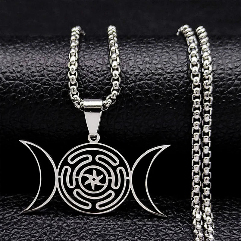 Hecate’s Wheel Wiccan Witchcraft Strophalos Pendant Necklace silver 50 cm