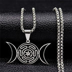Hecate’s Wheel Wiccan Witchcraft Strophalos Pendant Necklace silver 50 cm